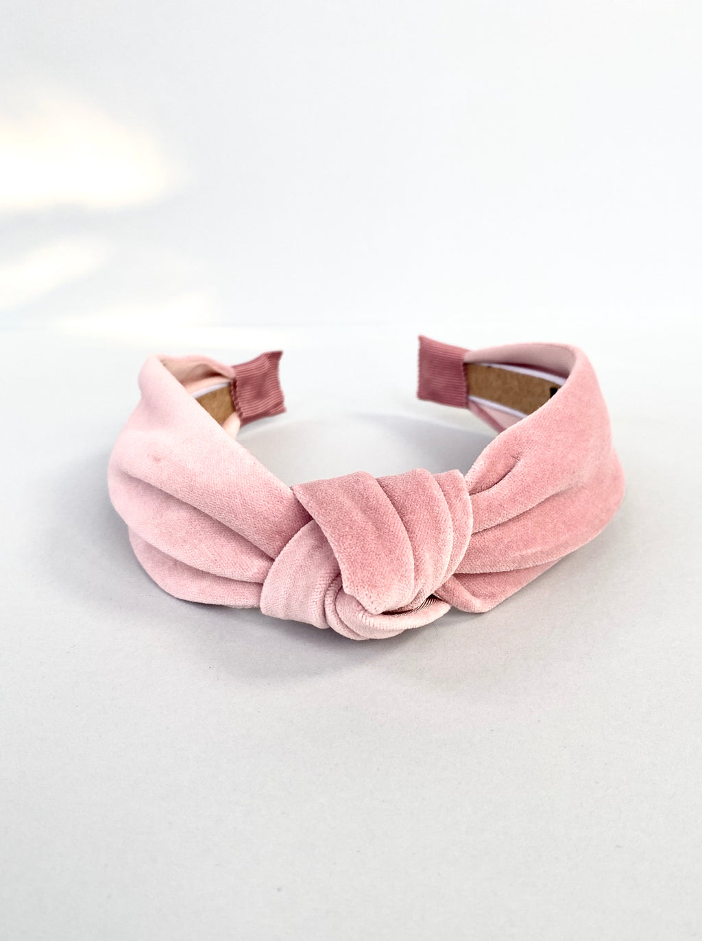 dusky pink knotted velvet headband
