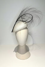 black and white teardrop fascinator with feather quill