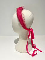 Halo headband hot pink with netting and ribbon tassels