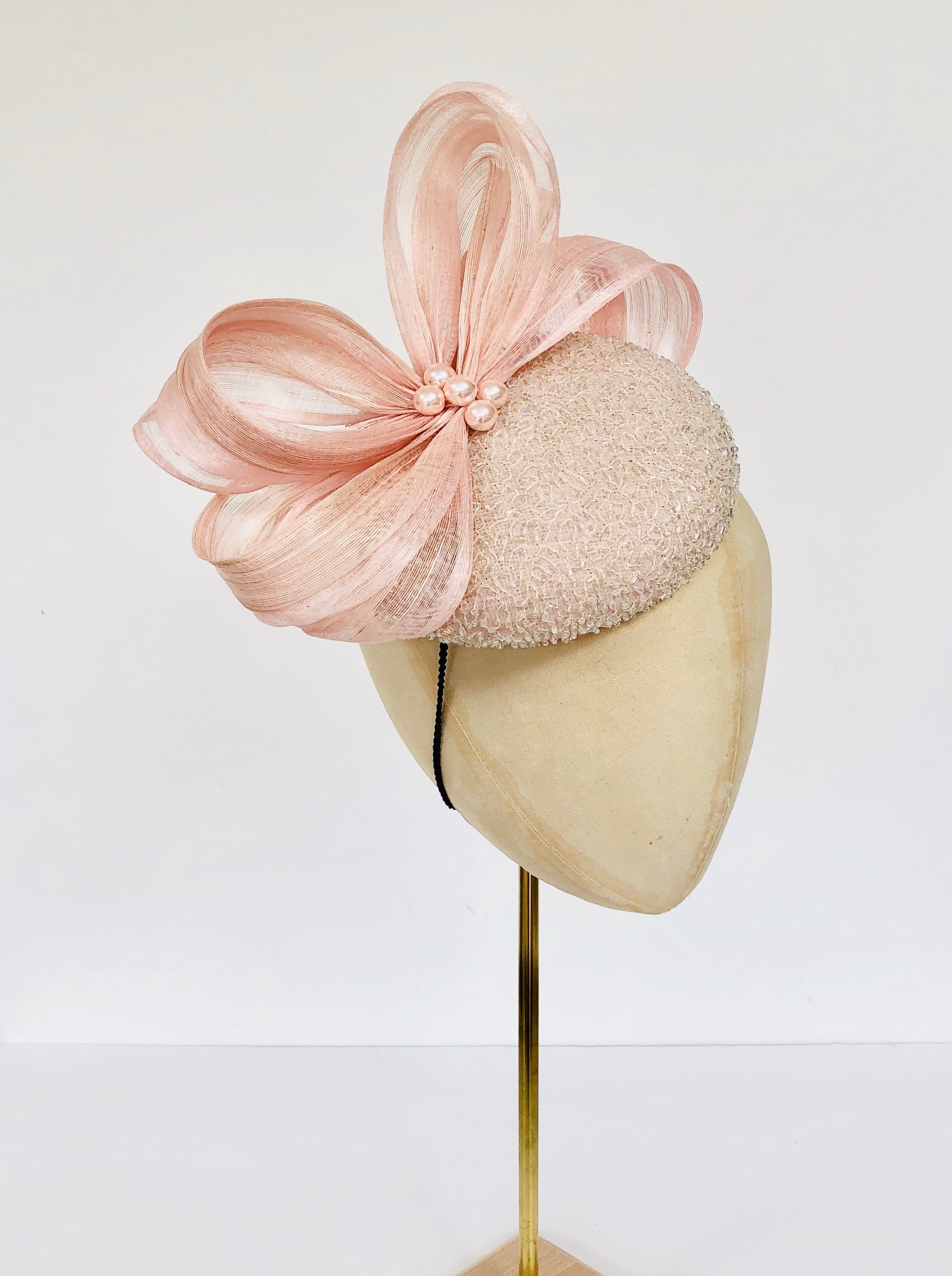 blush pink pillbox fascinator mother of the bride wedding hat