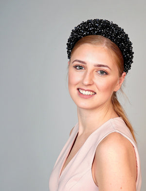 hand beaded crystal high padded headband black