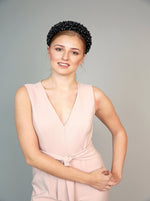 hand beaded crystal high padded headband black
