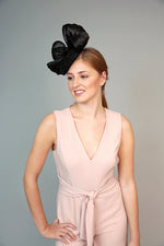 black beaded crystal fascinator pillbox hat royal ascot wedding hat
