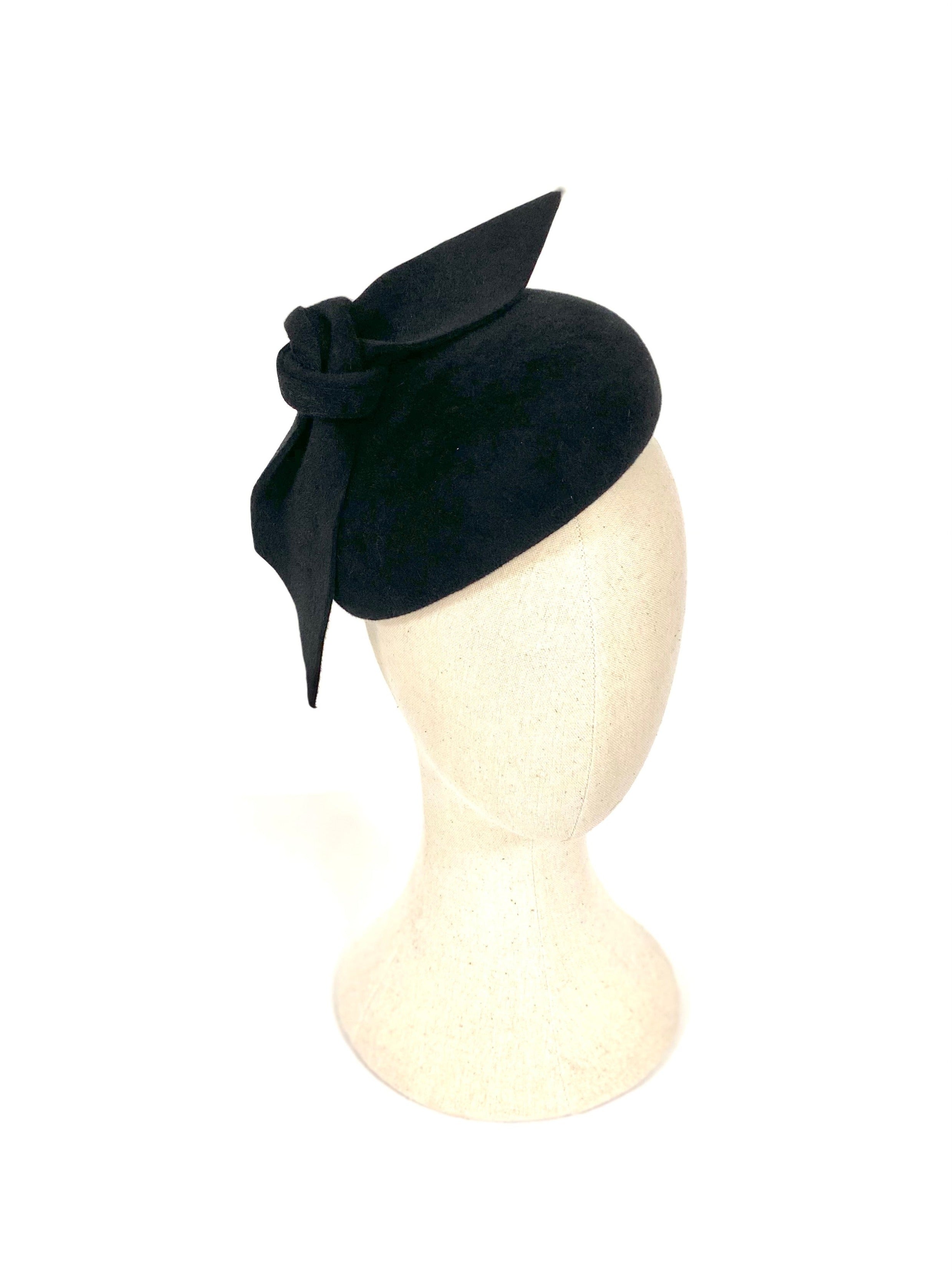 black velour felt teardrop pillbox cocktail hat occasion funeral Georgina Blyth Millinery