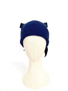 royal blue beanie with velvet double bow