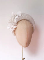 floral and crystal bridal headband, white wide padded headband