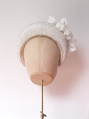 wide bridal padded headband with flowers and crystals