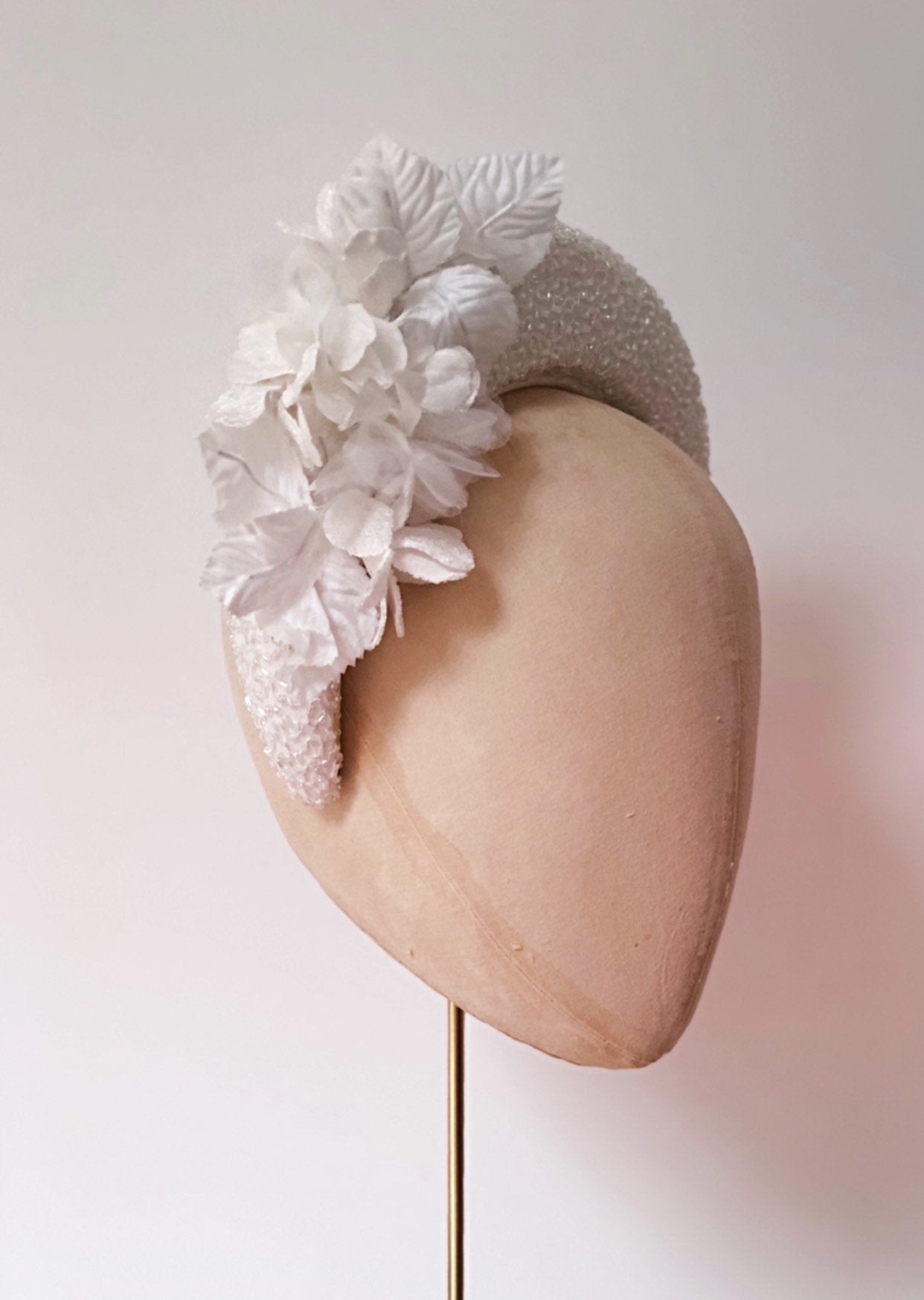 bridal padded headband with flowers and crystals