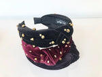 velvet knotted turban headbands with gold beading