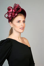 burgundy padded halo crown headband with velvet flowers and silk abaca