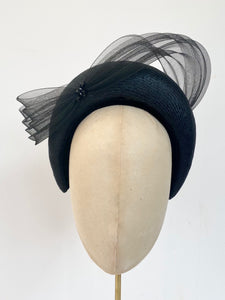 Kate Middleton style headband, black padded headband with pleated crin bow
