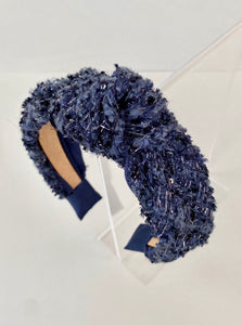 Navy Boucle Tweed Wool Knot Headband