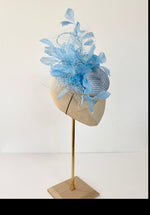 elegant mother of the bride hat in pale blue, royal ascot
