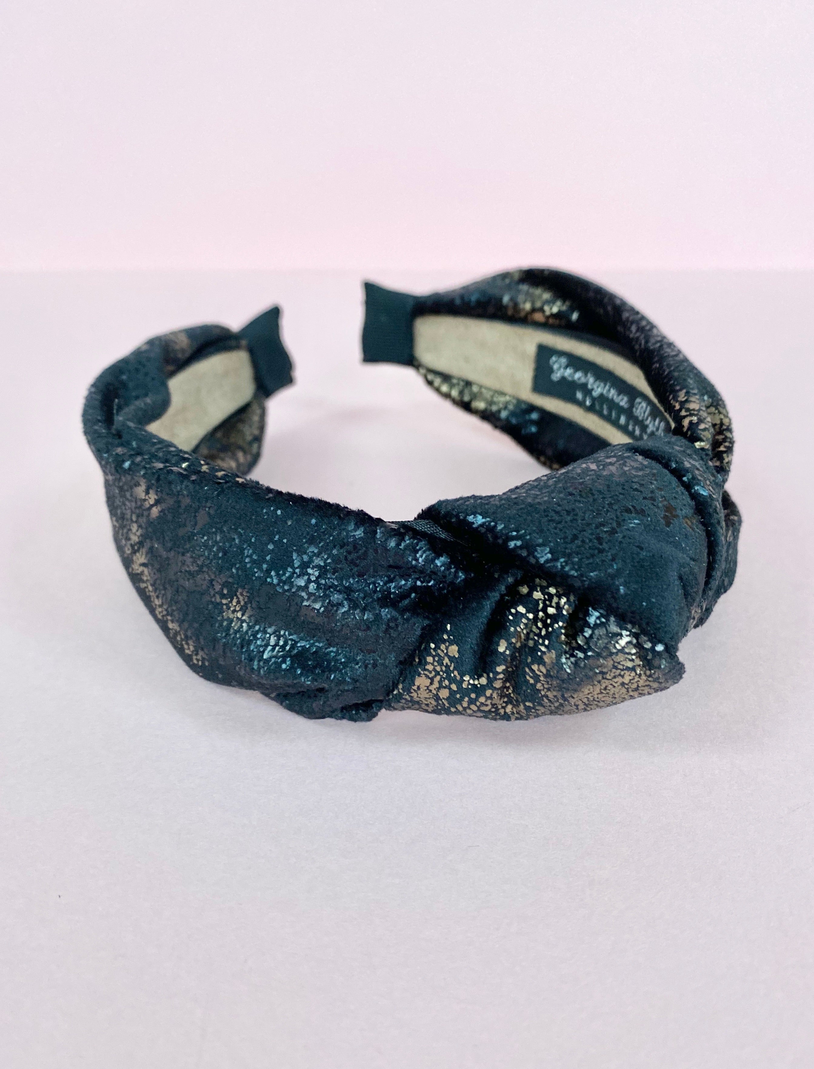 Gold & Black Marble Velvet Knot Headband