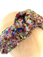 sequin large knotted turban headband - multicoloured