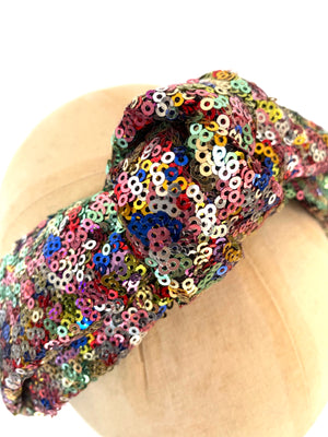 sequin large knotted turban headband - multicoloured