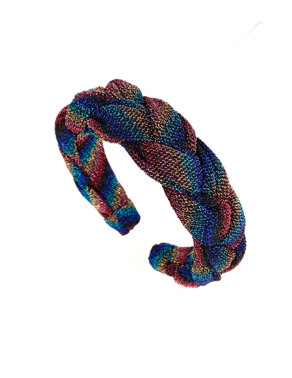 Multi coloured rainbow stripe plaited headband