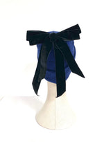 royal blue folded beanie hat with velvet bow