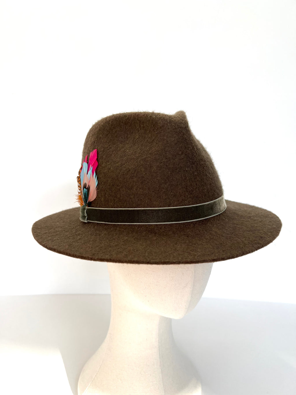 Green felt fedora winter hat 