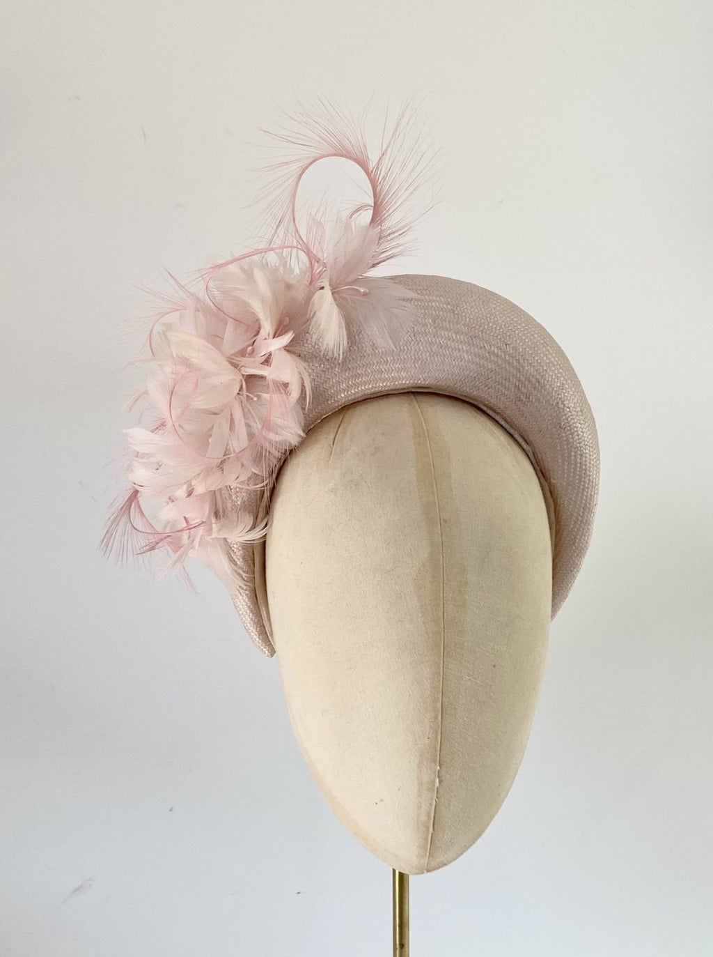 soft pink halo crown headband, padded headband with feathers - wedding hat Royal Ascot