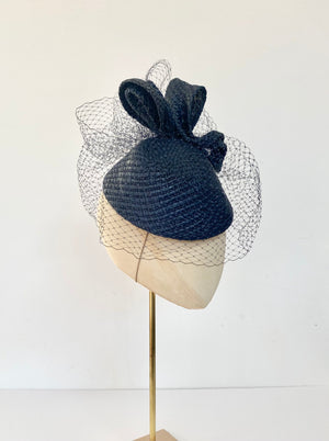 navy hat with birdcage veiling cocktail hat wedding hat mother of the bride