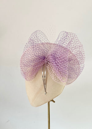 pink, lavender lilac disc saucer hat fascinator for wedding guest or mother of the bride
