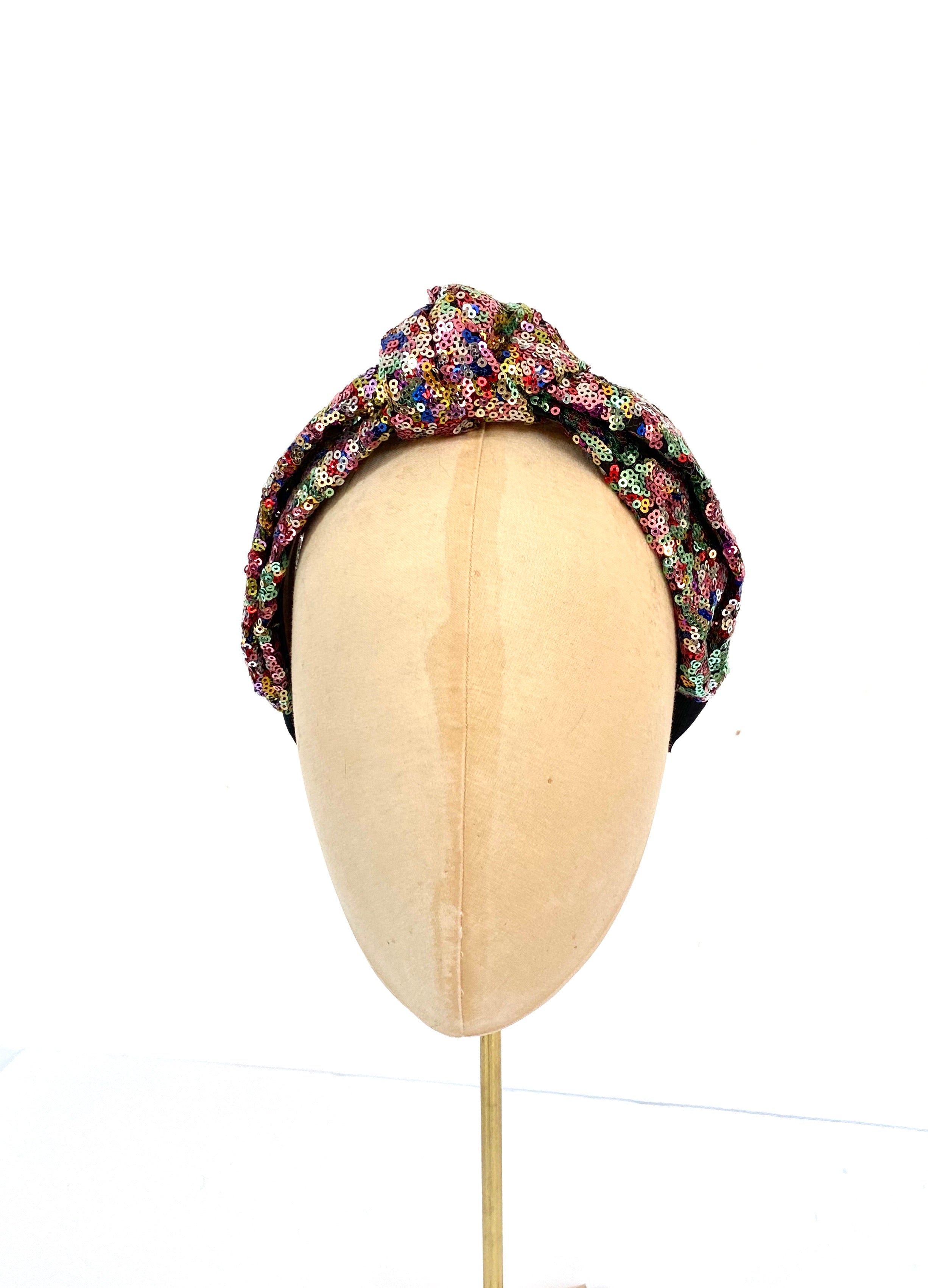 sequin large knotted turban headband - multicoloured