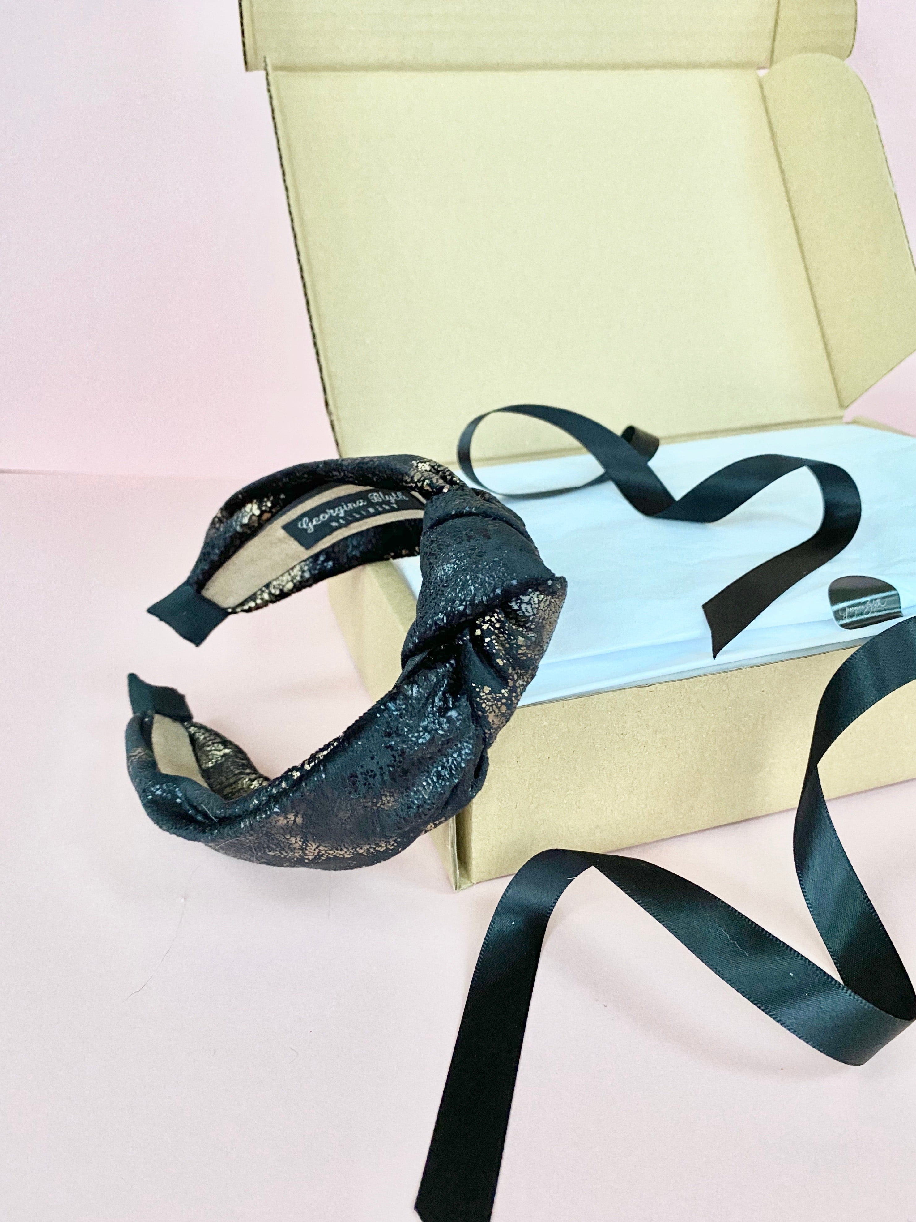 Gold & Black Marble Velvet Knot Headband