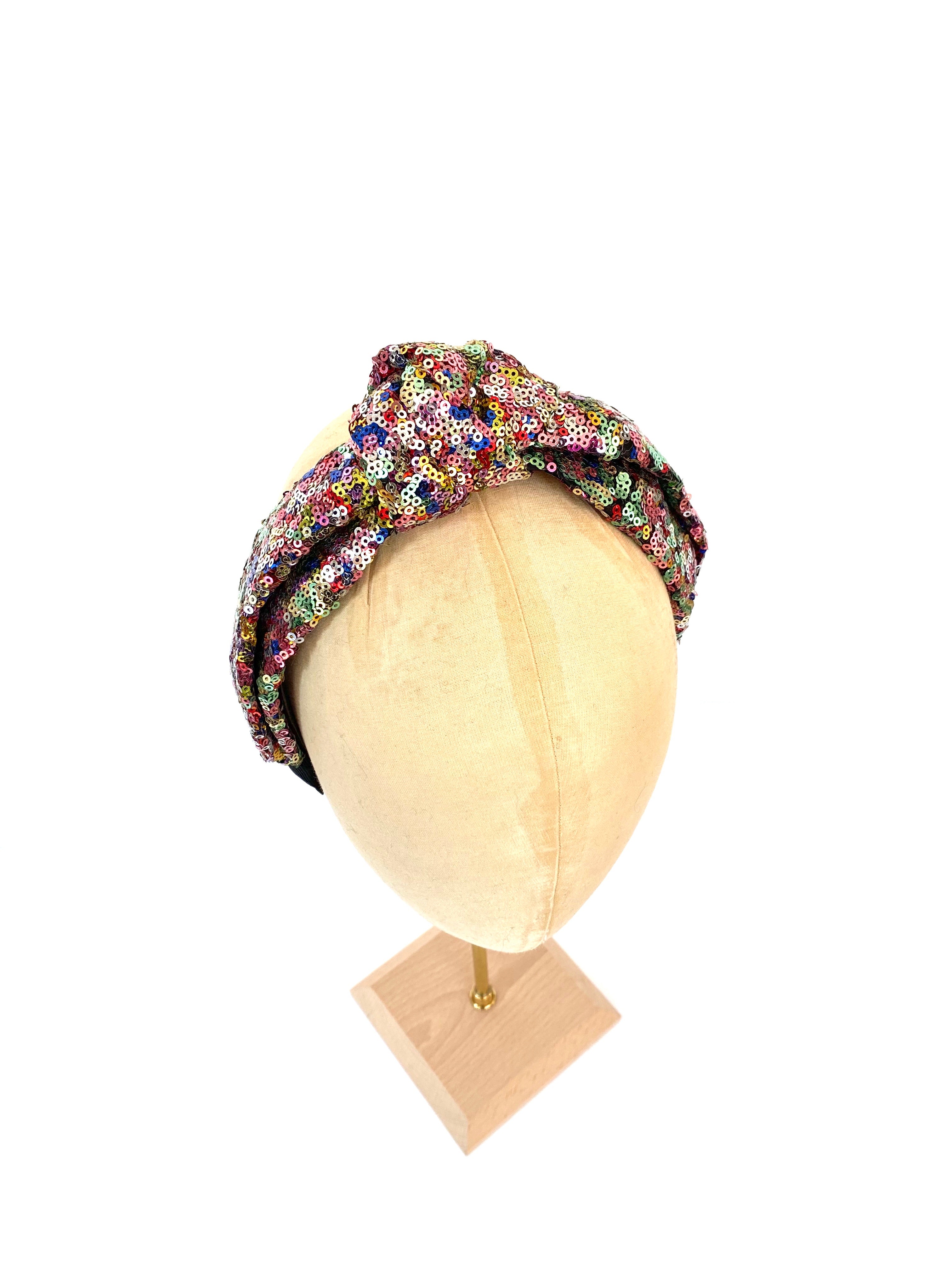sequin large knotted turban headband - multicoloured