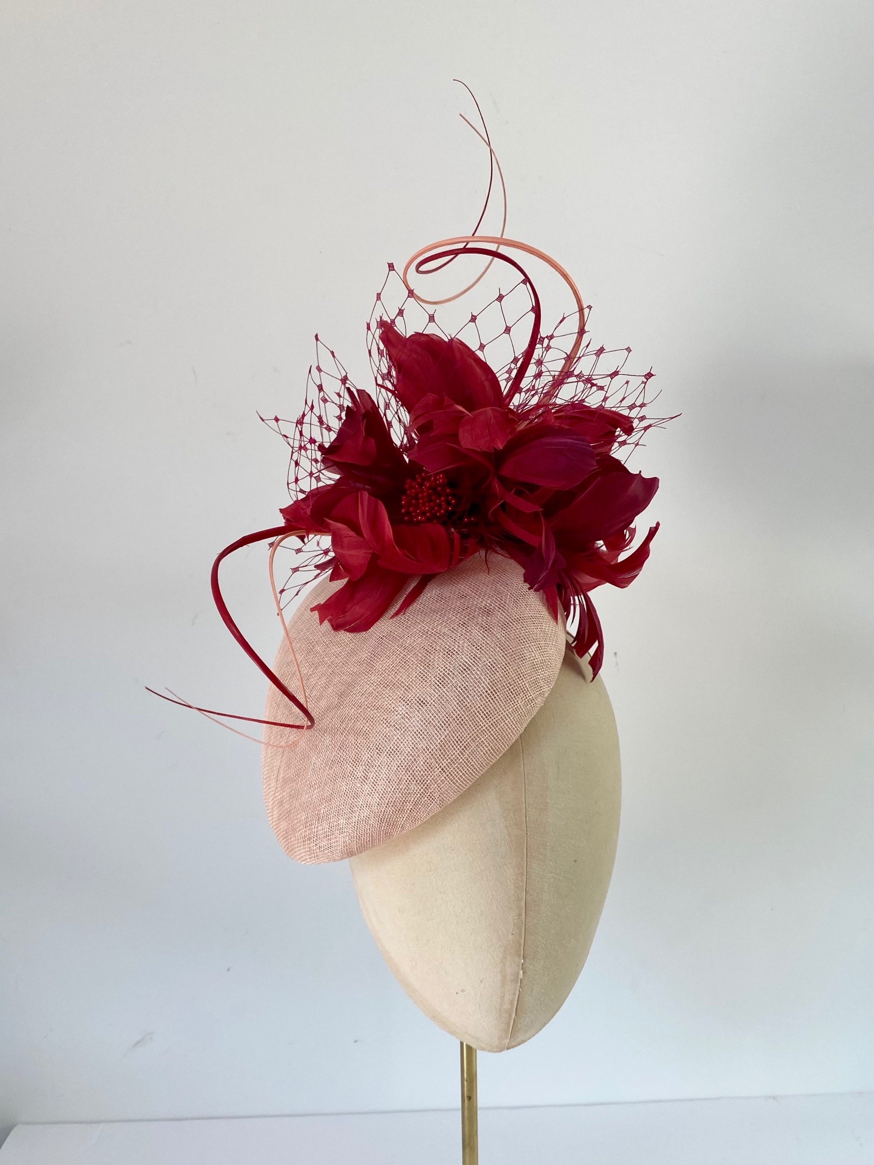 peach and red hat for Royal Ascot with veiling