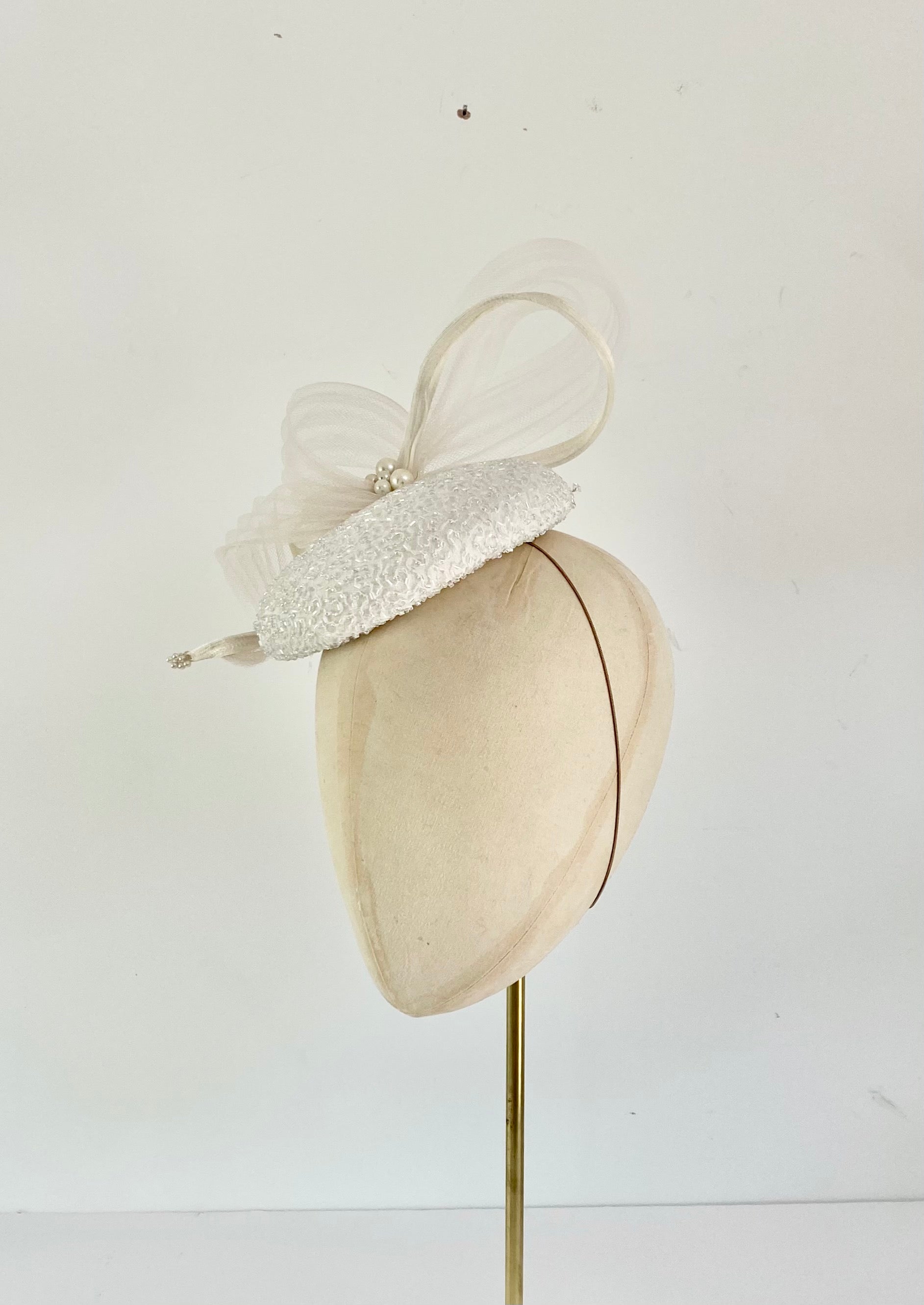 Ivory button cocktail hat - Royal Ascot hat kate middleton style wedding hat