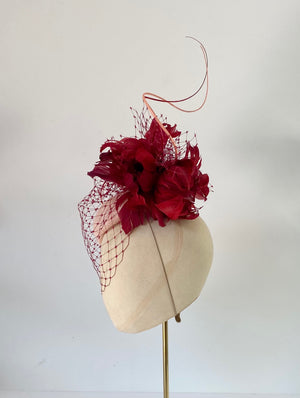 red hat with veiling for wedding mother of the bride Royal Ascot hat