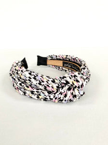 boucle tweed knotted headband, black and white with pastel colours