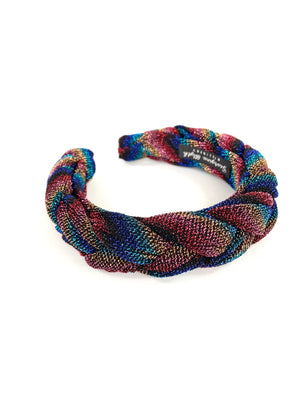 Multi coloured rainbow stripe plaited headband