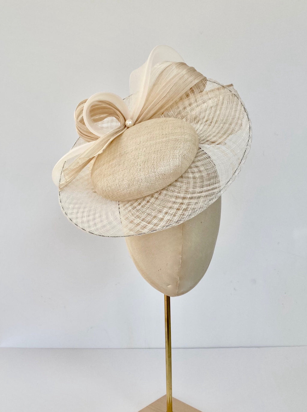 ivory disc saucer fascinator hat for weddings, mother of the bride, Royal Ascot