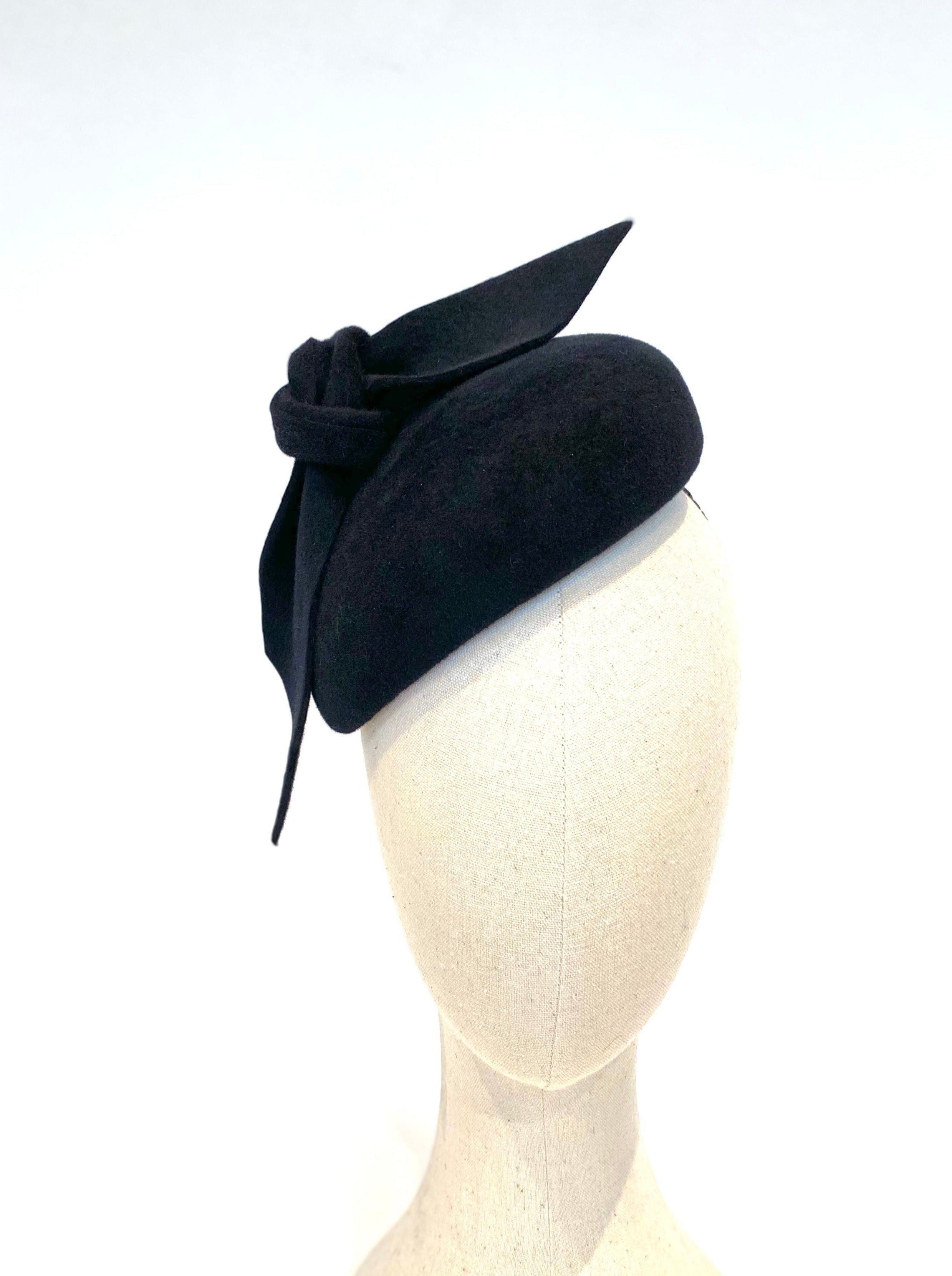 black velour felt teardrop pillbox cocktail hat occasion funeral Georgina Blyth Millinery