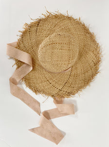 wide brim floppy starw sun hat with ribbon neck tie
