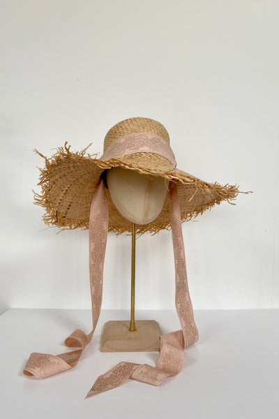 Natural raffia straw wide brim floppy sun hat with pink  display picture 3