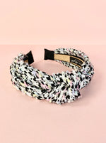 boucle tweed knotted headband black and white with pastel colours